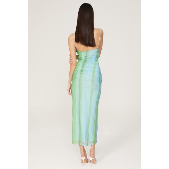 SIGNIFICANT OTHER Green Striped Mesh Square Neck Bodycon Verona Dress Size US 6 - Picture 2 of 14